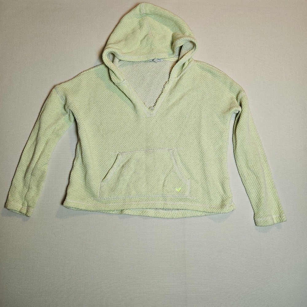 American Eagle Outfitters Women's S Pullover Hoodie Green Knit Waffle Pocket...